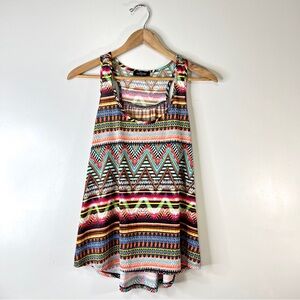 Eclipse Colourful Boho Geometric Pattern Tank Top Racer Back Round Hem Medium